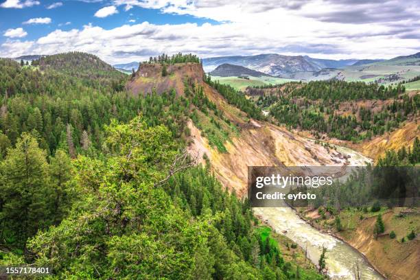 calcite springs view of yellowstone river - yellowstone river stock pictures, royalty-free photos & images