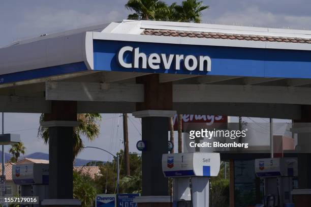 Chevron gas station in Las Vegas, Nevada, US, on Tuesday, July 25, 2023. Chevron Corp. Is scheduled to release earnings figures on on July 28....