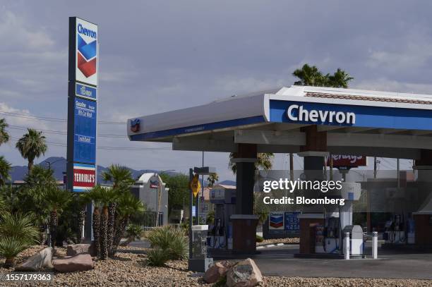 Chevron gas station in Las Vegas, Nevada, US, on Tuesday, July 25, 2023. Chevron Corp. Is scheduled to release earnings figures on on July 28....