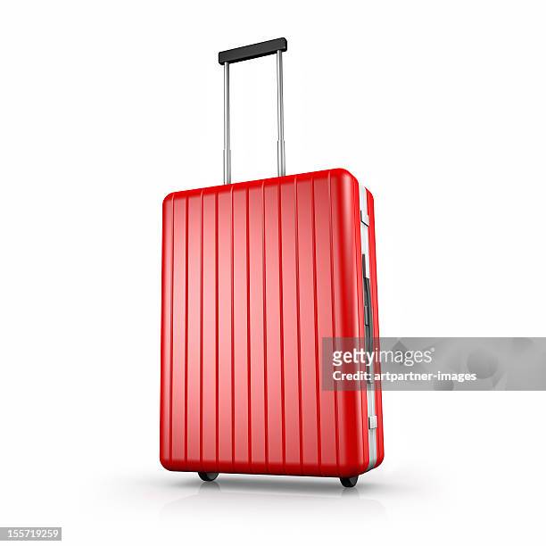 clean red suitcase with extended handle, on white - suitcase stock pictures, royalty-free photos & images