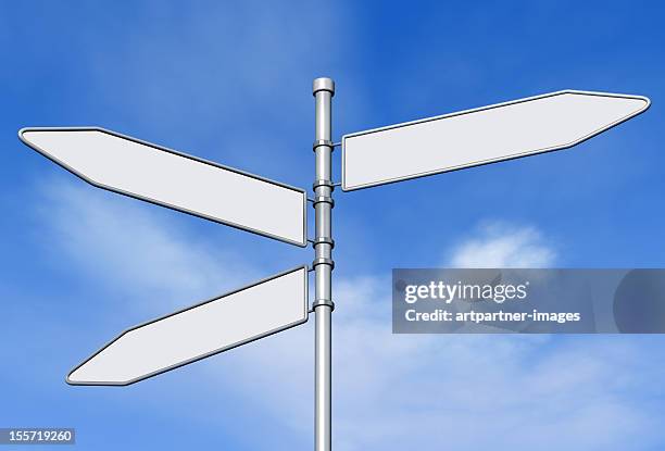 three blank signs on a signpost against blue sky - directional sign stock pictures, royalty-free photos & images