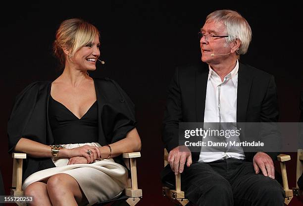 Actors Cameron Diaz and Sir Tom Courtenay attends the Meet The Filmmakers event for Gambit at Apple Store, Regent Street on November 7, 2012 in...