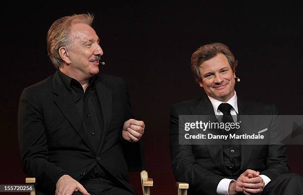 Alan Rickman and Colin Firth attend the Meet The Filmmakers event for Gambit at Apple Store, Regent Street on November 7, 2012 in London, England.