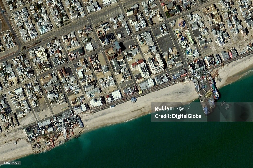 Hurricane Sandy Damage on Satellite Imagery of Seaside Heights, New Jersey