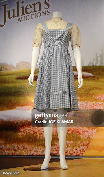 Judy Garland’s blue gingham dress , from The Wizard of Oz. As Dorothy Gale, is displayed at Julien's Auctions in Beverly Hills ,California on...