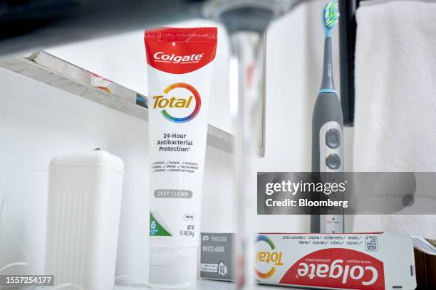 Colgate toothpaste arranged in Germantown, New York, US, on Monday, July 17, 2023. Colgate-Palmolive Co. Is scheduled to release earnings figures on...