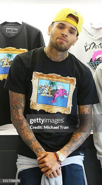 Chris Brown hosts special in-store meet and greet held at Pink+Dolphin on November 7, 2012 in Los Angeles, California.