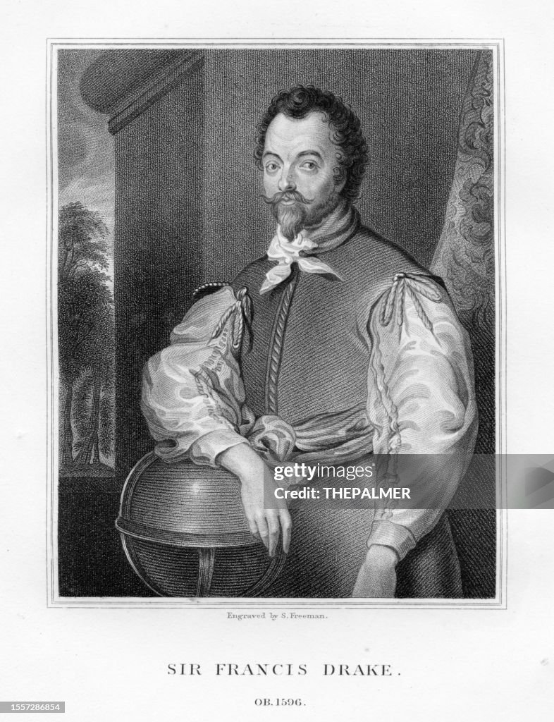 Sir Francis Drake steel engraving 1833