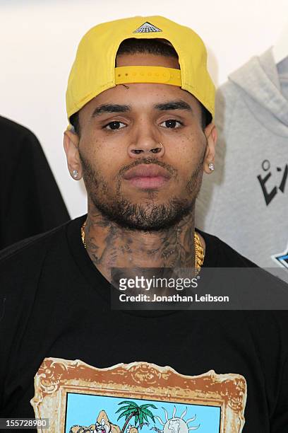 Chris Brown hosts special in-store meet and greet celebration at Pink+Dolphin's Fairfax location on November 7, 2012 in Los Angeles, California.