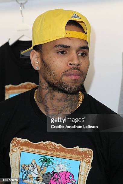 Chris Brown hosts special in-store meet and greet celebration at Pink+Dolphin's Fairfax location on November 7, 2012 in Los Angeles, California.
