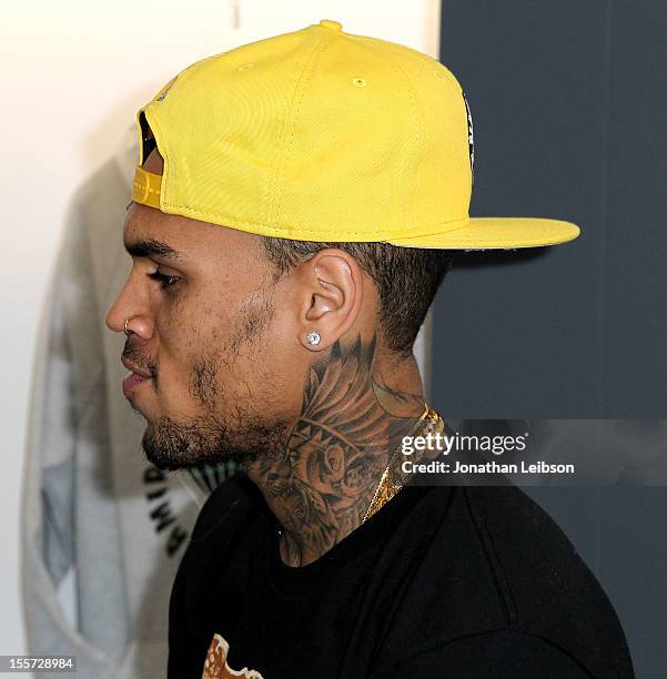 Chris Brown hosts special in-store meet and greet celebration at Pink+Dolphin's Fairfax location on November 7, 2012 in Los Angeles, California.