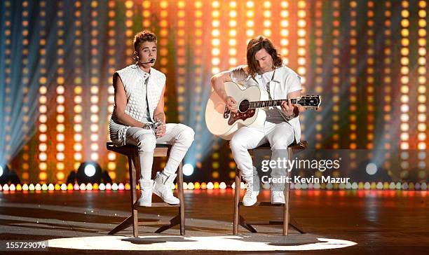 Justin Bieber performs during the 2012 Victoria's Secret Fashion Show at the Lexington Avenue Armory on November 7, 2012 in New York City.