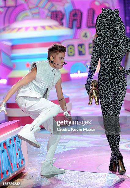 Justin Bieber performs during the 2012 Victoria's Secret Fashion Show at the Lexington Avenue Armory on November 7, 2012 in New York City.