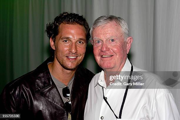 Former University of Texas football coach Darrell K Royal and Matthew McConaughey attend Texas Film Hall of Fame Awards at Austin Studios in 2006....