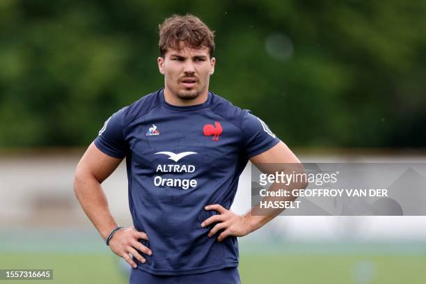 France's scrum-half Antoine Dupont attends a training session as part of France's national rugby union team's preparations ahead of the 2023 Rugby...