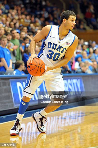 Seth Curry of the Duke Blue Devils works on offense against the Winston-Salem State Rams at Cameron Indoor Stadium on November 1, 2012 in Durham,...