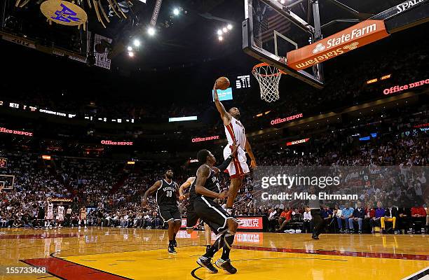 Rashard Lewis of the Miami Heat dunks during a game against the Brooklyn Nets at AmericanAirlines Arena on November 7, 2012 in Miami, Florida.