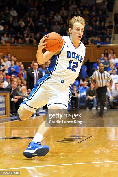 Alex Murphy of the Duke Blue Devils drives toward the hoop against the Winston-Salem State Rams at Cameron Indoor Stadium on November 1, 2012 in...