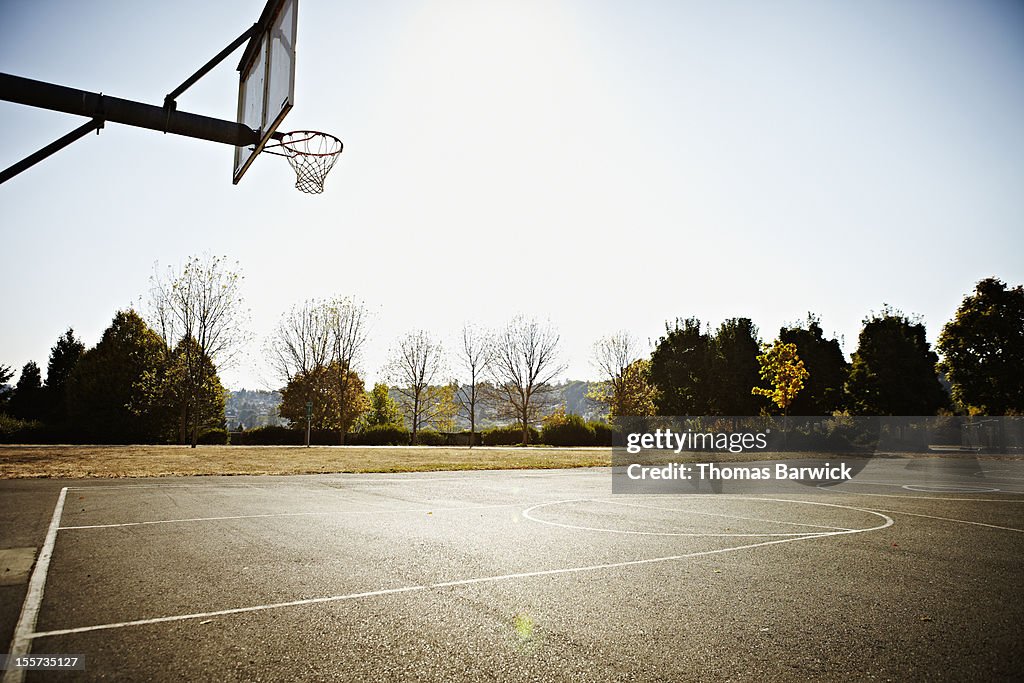 Empty outdoor blacktop basketball court