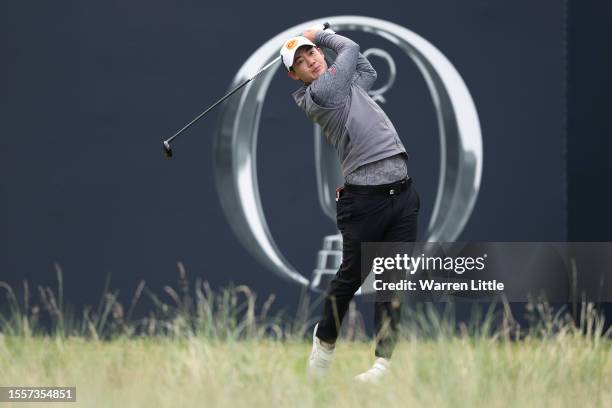 Jazz Janewattananond of Thailand tees off on the 1st hole on Day One of The 151st Open at Royal Liverpool Golf Club on July 20, 2023 in Hoylake,...