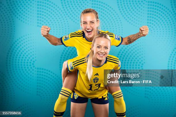 Amanda Ilestedt and Nathalie Bjorn of Sweden pose during the official FIFA Women's World Cup Australia & New Zealand 2023 portrait session on July...