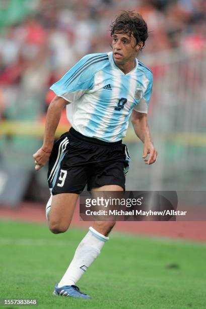 August 17: Hernan Crespo of Argentina running during the international friendly match between Hungary and Argentina at the Puskas Ferenc Stadion on...