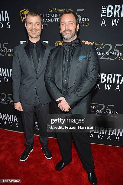 Honorees Matt Stone and Trey Parker arrive at the 2012 BAFTA Los Angeles Britannia Awards Presented By BBC AMERICA at The Beverly Hilton Hotel on...