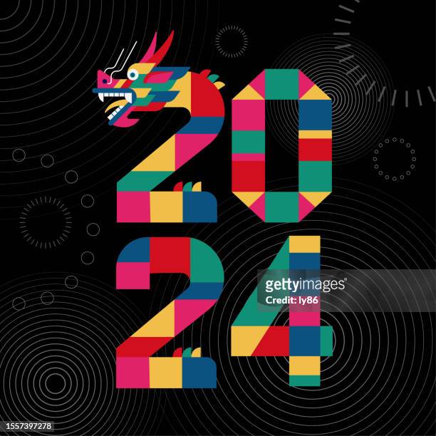 neujahr 2024, jahr des drachen, vektorillustrationen 2024 - chinoiserie stock-grafiken, -clipart, -cartoons und -symbole