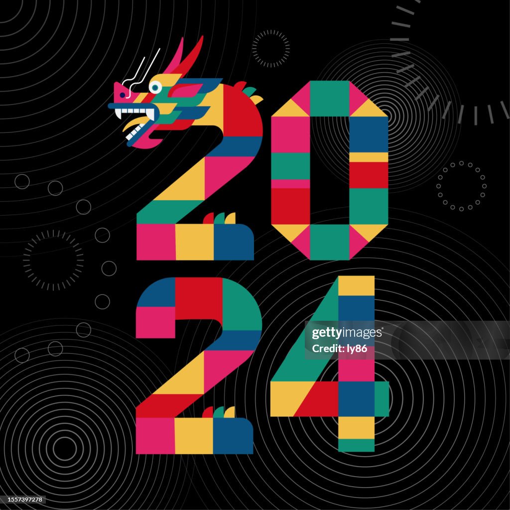 Capodanno 2024, anno del drago, 2024 illustrazioni vettoriali