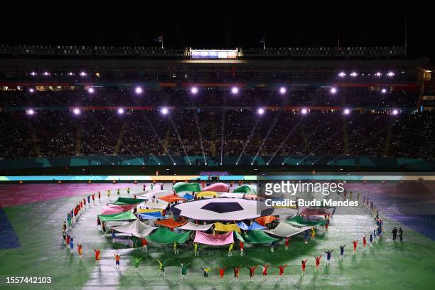 Performers dance during the opening ceremony prior to the FIFA Women's World Cup Australia & New Zealand 2023 Group A match between New Zealand and...
