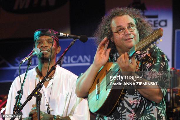 Swiss Andreas Vollenweider performs with South African Pops Mohamed at the North Sea Jazz Festival Cape Town 29 March 2003. The Cape Town NSJF has...