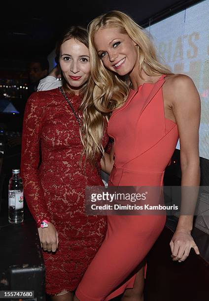 Harley Viera-Newton and Erin Heatherton attend the after party for the 2012 Victoria's Secret Fashion Show at Lavo NYC on November 7, 2012 in New...