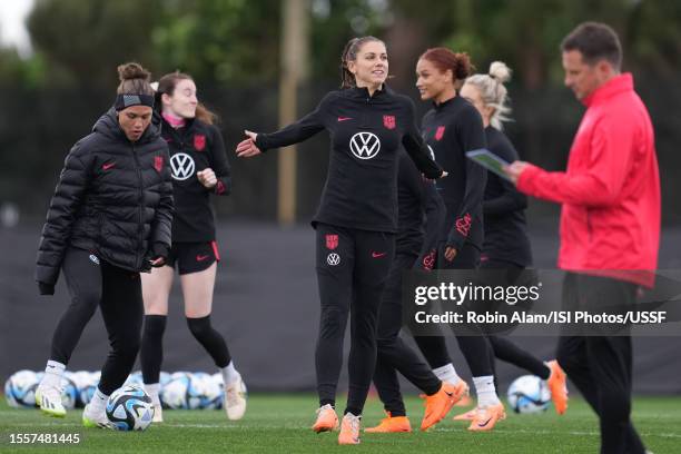 Alex Morgan of the United States practices during a USWNT training session at Bay City Park on July 20, 2023 in Auckland, New Zealand.