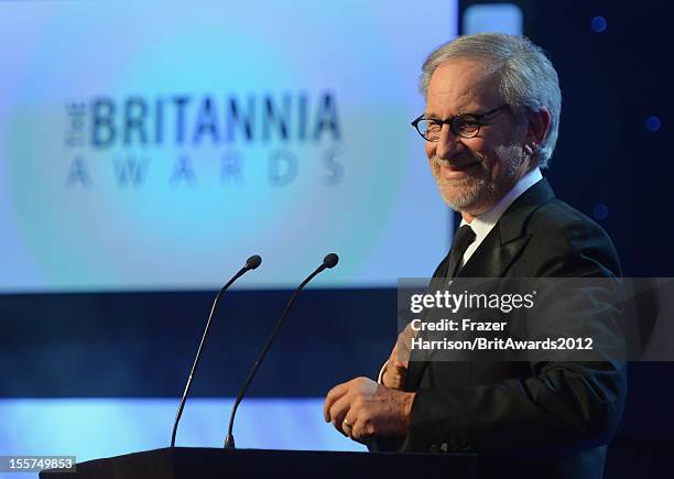 Director Steven Spielberg speaks onstage at the 2012 BAFTA Los Angeles Britannia Awards Presented By BBC AMERICA at The Beverly Hilton Hotel on...