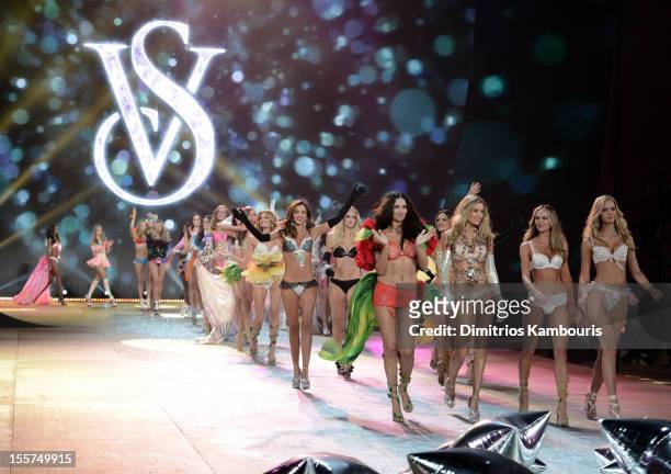 Victoria's Secret Angels Adriana Lima, and Doutzen Kroes, Candice Swanepoel and Erin Heatherton walk the runway during the 2012 Victoria's Secret...