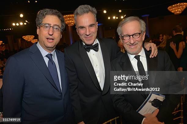 Producer Tom Rothman, honoree Daniel Day-Lewis and director Steven Spielberg attend the 2012 BAFTA Los Angeles Britannia Awards Presented By BBC...