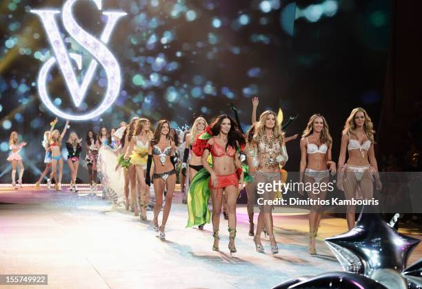 Victoria's Secret Angels Adriana Lima, and Doutzen Kroes, Candice Swanepoel and Erin Heatherton walk the runway during the 2012 Victoria's Secret...