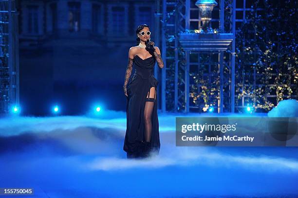 Singer Rihanna performs during the 2012 Victoria's Secret Fashion Show at the Lexington Avenue Armory on November 7, 2012 in New York City.