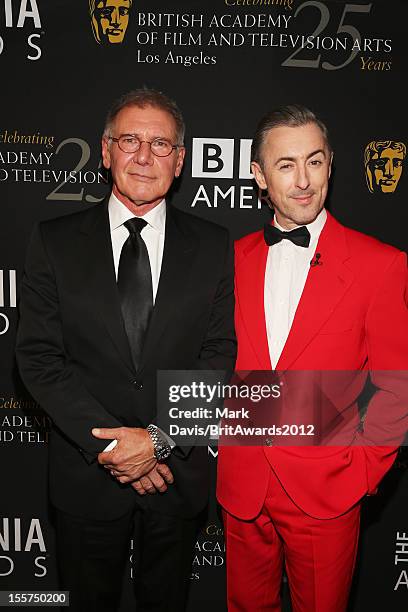 Actor Harrison Ford and host Alan Cumming pose in the Honoree Green Room during the 2012 BAFTA Los Angeles Britannia Awards Presented By BBC AMERICA...
