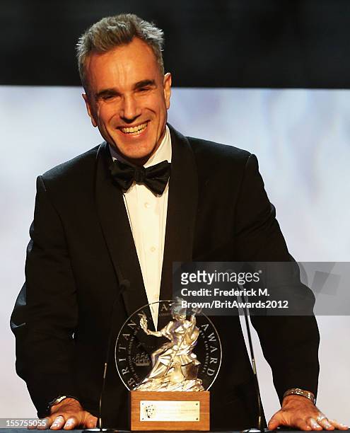 Honoree Daniel Day-Lewis accepts The Stanley Kubrick Britannia Award for Excellence in Film onstage at the 2012 BAFTA Los Angeles Britannia Awards...