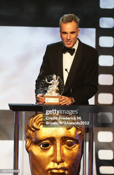Honoree Daniel Day-Lewis accepts The Stanley Kubrick Britannia Award for Excellence in Film onstage at the 2012 BAFTA Los Angeles Britannia Awards...