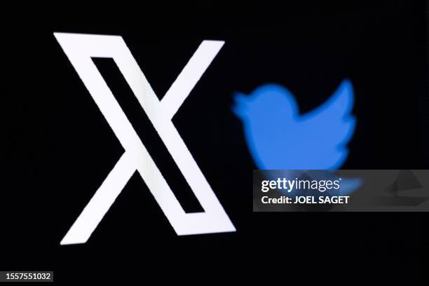 This illustration photo shows the new Twitter logo rebranded as X and the old Twitter bird logo reflected in smartphone screens, in Paris on July 27,...