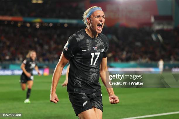 Hannah Wilkinson of New Zealand celebrates after scoring her team's first goal during the FIFA Women's World Cup Australia & New Zealand 2023 Group A...