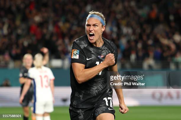 Hannah Wilkinson of New Zealand celebrates after scoring her team's first goal during the FIFA Women's World Cup Australia & New Zealand 2023 Group A...