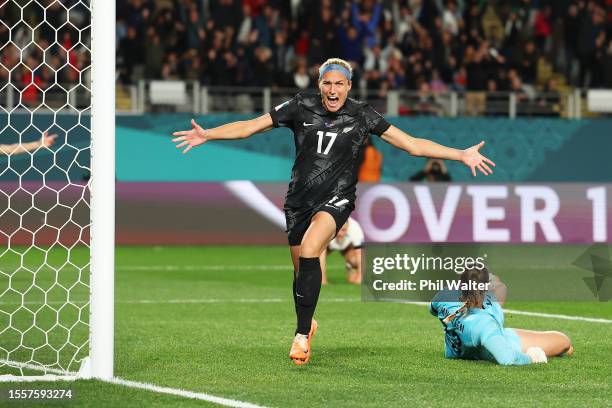 Hannah Wilkinson of New Zealand celebrates after scoring her team's first goal during the FIFA Women's World Cup Australia & New Zealand 2023 Group A...