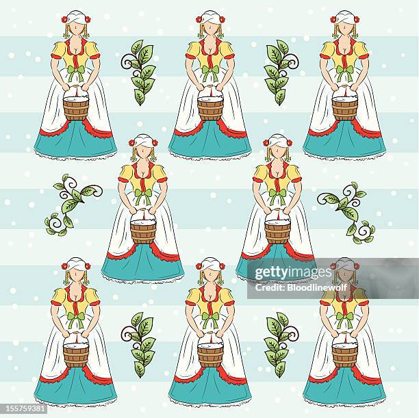 the twelve days of christmas series. eight maids a milking - eighth day of christmas stock illustrations