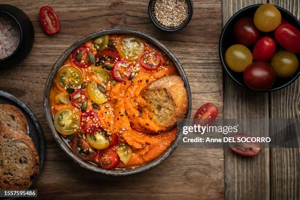 tomato and pepper creamy dip sauce - apero stock pictures, royalty-free photos & images