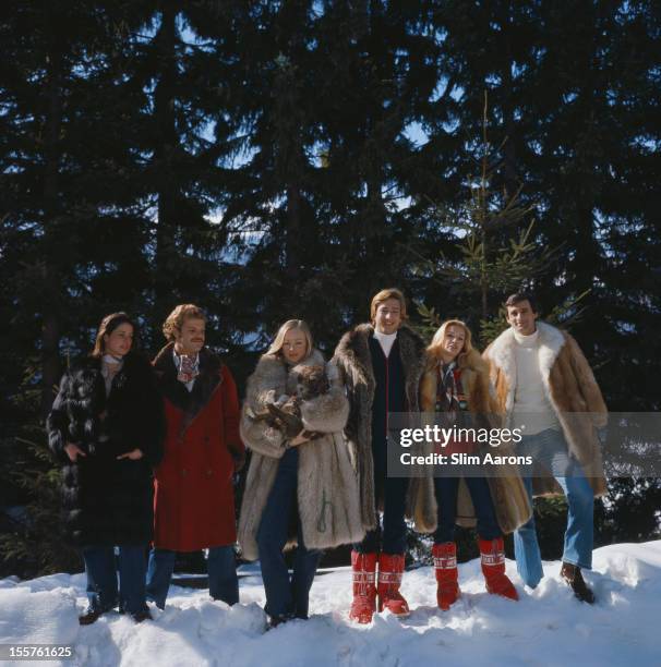 Elena Pratolongo, Prince Edward Egon von Furstenberg, Contessa Geronaffo, Luca Stucchi, Silvia Ferrante and Conte Adriano Geronaffo, pose wearing...