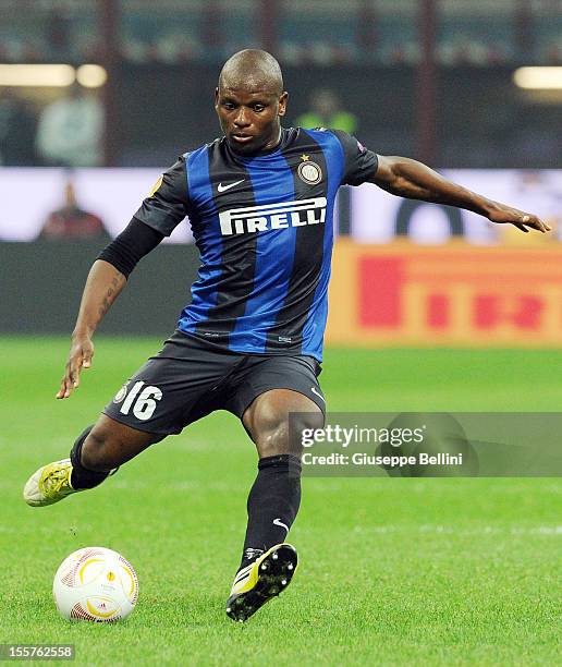 Gaby Mudingayi of Inter in action during the UEFA Europa League group H match between FC Internazionale Milano and FK Partizan on October 25, 2012 in...