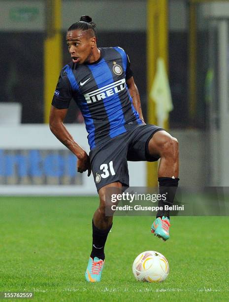 Alvaro Pereira of FC Internazionale Milano in action during the UEFA Europa League group H match between FC Internazionale Milano and FK Partizan on...